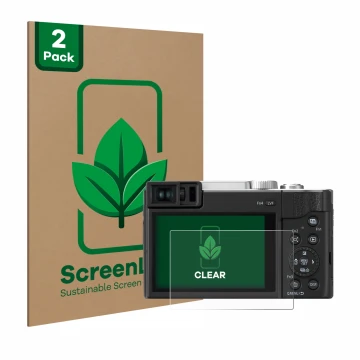 Parte frontale di una confezione del prodotto con il logo del marchio ScreenLeaf. Accanto è raffigurato il dispositivo Panason