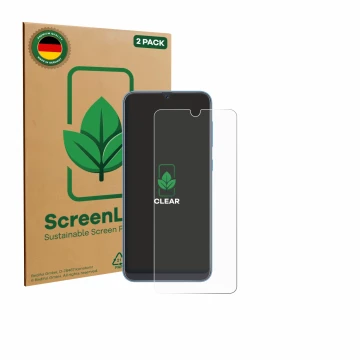 Parte frontale di una confezione del prodotto con il logo del marchio ScreenLeaf. Accanto è raffigurato il dispositivo Samsung