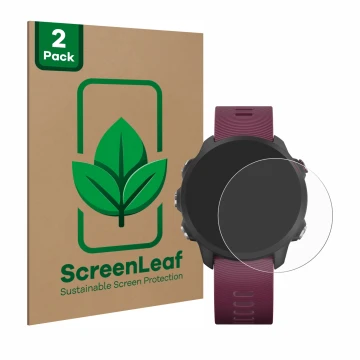Parte frontale di una confezione del prodotto con il logo del marchio ScreenLeaf. Accanto è raffigurato il dispositivo Garmin 