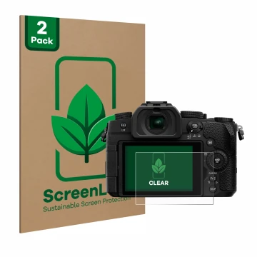Parte frontale di una confezione del prodotto con il logo del marchio ScreenLeaf. Accanto è raffigurato il dispositivo Panason