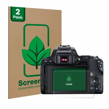 Parte frontale di una confezione del prodotto con il logo del marchio ScreenLeaf. Accanto è raffigurato il dispositivo Canon E