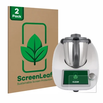 Parte frontale di una confezione del prodotto con il logo del marchio ScreenLeaf. Accanto è raffigurato il dispositivo Vorwerk
