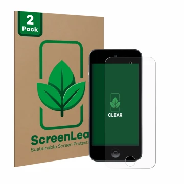 Parte frontale di una confezione del prodotto con il logo del marchio ScreenLeaf. Accanto è raffigurato il dispositivo Apple i