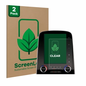Parte frontale di una confezione del prodotto con il logo del marchio ScreenLeaf. Accanto è raffigurato il dispositivo Renault