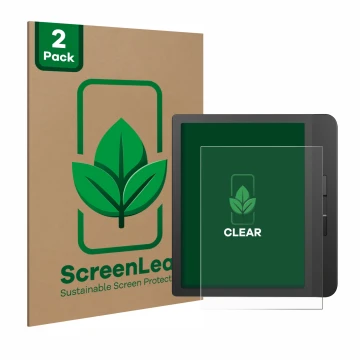 Parte frontale di una confezione del prodotto con il logo del marchio ScreenLeaf. Accanto è raffigurato il dispositivo Tolino 
