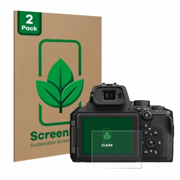 Parte frontale di una confezione del prodotto con il logo del marchio ScreenLeaf. Accanto è raffigurato il dispositivo Nikon C