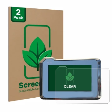 Parte frontale di una confezione del prodotto con il logo del marchio ScreenLeaf. Accanto è raffigurato il dispositivo KTM 129