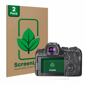 Parte frontale di una confezione del prodotto con il logo del marchio ScreenLeaf. Accanto è raffigurato il dispositivo Canon E