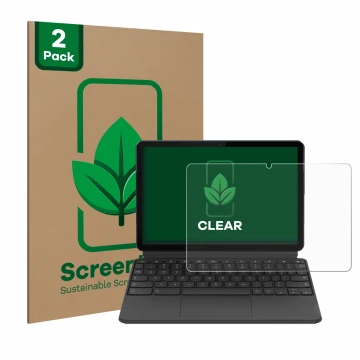 Parte frontale di una confezione del prodotto con il logo del marchio ScreenLeaf. Accanto è raffigurato il dispositivo Lenovo 