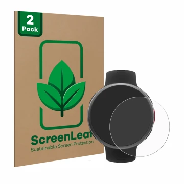 Parte frontale di una confezione del prodotto con il logo del marchio ScreenLeaf. Accanto è raffigurato il dispositivo Polar V