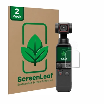 Parte frontale di una confezione del prodotto con il logo del marchio ScreenLeaf. Accanto è raffigurato il dispositivo DJI Osm