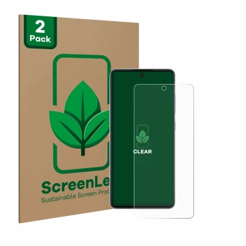 Parte frontale di una confezione del prodotto con il logo del marchio ScreenLeaf. Accanto è raffigurato il dispositivo Samsung