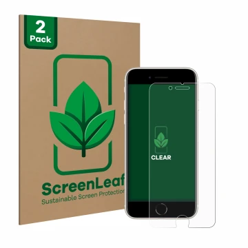 Parte frontale di una confezione del prodotto con il logo del marchio ScreenLeaf. Accanto è raffigurato il dispositivo Apple i