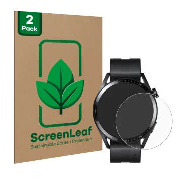 Parte frontale di una confezione del prodotto con il logo del marchio ScreenLeaf. Accanto è raffigurato il dispositivo Huawei 