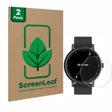 Parte frontale di una confezione del prodotto con il logo del marchio ScreenLeaf. Accanto è raffigurato il dispositivo Orologi