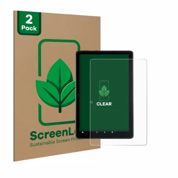 Parte frontale di una confezione del prodotto con il logo del marchio ScreenLeaf. Accanto è raffigurato il dispositivo Amazon 