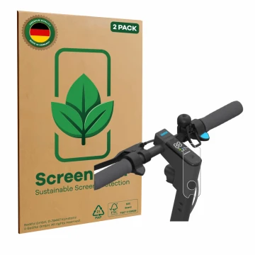 Parte frontale di una confezione del prodotto con il logo del marchio ScreenLeaf. Accanto è raffigurato il dispositivo Segway 