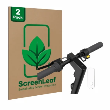 Parte frontale di una confezione del prodotto con il logo del marchio ScreenLeaf. Accanto è raffigurato il dispositivo Segway 