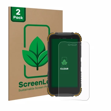 Parte frontale di una confezione del prodotto con il logo del marchio ScreenLeaf. Accanto è raffigurato il dispositivo Doogee 