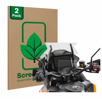Parte frontale di una confezione del prodotto con il logo del marchio ScreenLeaf. Accanto è raffigurato il dispositivo KTM 129
