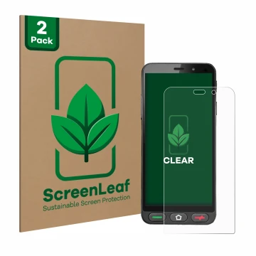Parte frontale di una confezione del prodotto con il logo del marchio ScreenLeaf. Accanto è raffigurato il dispositivo Brondi 