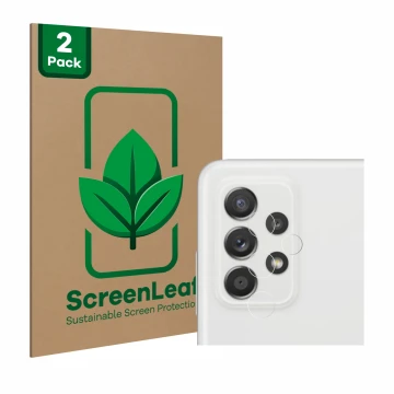 Parte frontale di una confezione del prodotto con il logo del marchio ScreenLeaf. Accanto è raffigurato il dispositivo Samsung