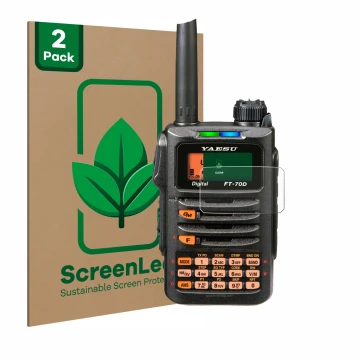 Parte frontale di una confezione del prodotto con il logo del marchio ScreenLeaf. Accanto è raffigurato il dispositivo Yaesu F