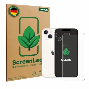 Parte frontale di una confezione del prodotto con il logo del marchio ScreenLeaf. Accanto è raffigurato il dispositivo Apple i