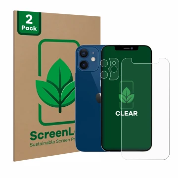 Parte frontale di una confezione del prodotto con il logo del marchio ScreenLeaf. Accanto è raffigurato il dispositivo Apple i