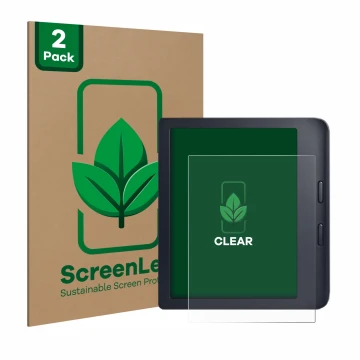 Parte frontale di una confezione del prodotto con il logo del marchio ScreenLeaf. Accanto è raffigurato il dispositivo Kobo Li