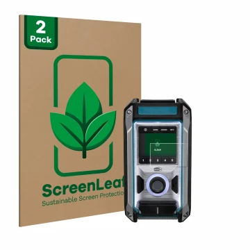 Parte frontale di una confezione del prodotto con il logo del marchio ScreenLeaf. Accanto è raffigurato il dispositivo Makita 