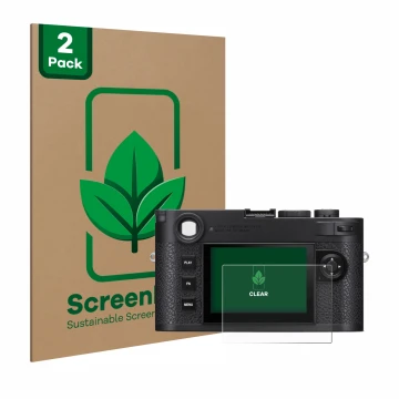 Parte frontale di una confezione del prodotto con il logo del marchio ScreenLeaf. Accanto è raffigurato il dispositivo Leica M