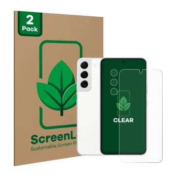 Parte frontale di una confezione del prodotto con il logo del marchio ScreenLeaf. Accanto è raffigurato il dispositivo Samsung