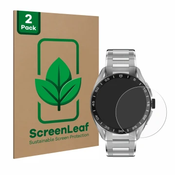 Parte frontale di una confezione del prodotto con il logo del marchio ScreenLeaf. Accanto è raffigurato il dispositivo TAG Heu