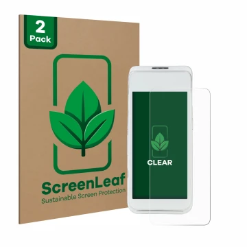 Parte frontale di una confezione del prodotto con il logo del marchio ScreenLeaf. Accanto è raffigurato il dispositivo Pax A92