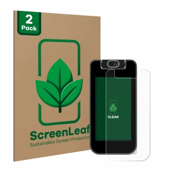 Parte frontale di una confezione del prodotto con il logo del marchio ScreenLeaf. Accanto è raffigurato il dispositivo Vtech K