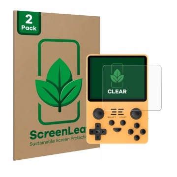 Parte frontale di una confezione del prodotto con il logo del marchio ScreenLeaf. Accanto è raffigurato il dispositivo Powkidd