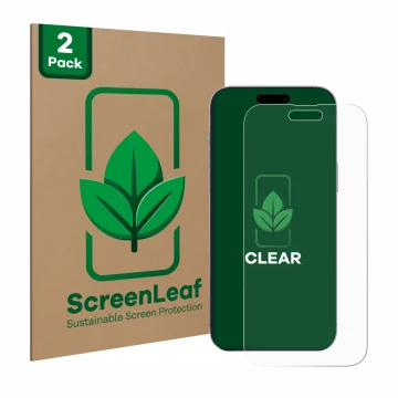 Parte frontale di una confezione del prodotto con il logo del marchio ScreenLeaf. Accanto è raffigurato il dispositivo Apple i