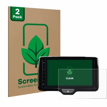 Parte frontale di una confezione del prodotto con il logo del marchio ScreenLeaf. Accanto è raffigurato il dispositivo Toyota 