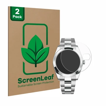 Parte frontale di una confezione del prodotto con il logo del marchio ScreenLeaf. Accanto è raffigurato il dispositivo Rolex D