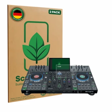 Parte frontale di una confezione del prodotto con il logo del marchio ScreenLeaf. Accanto è raffigurato il dispositivo Denon D