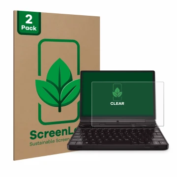 Parte frontale di una confezione del prodotto con il logo del marchio ScreenLeaf. Accanto è raffigurato il dispositivo GPD Win