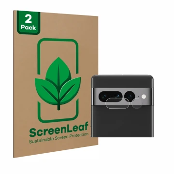Parte frontale di una confezione del prodotto con il logo del marchio ScreenLeaf. Accanto è raffigurato il dispositivo Google 