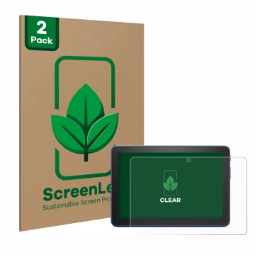 Parte frontale di una confezione del prodotto con il logo del marchio ScreenLeaf. Accanto è raffigurato il dispositivo Amazon 