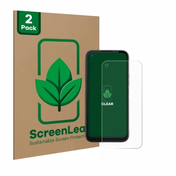 Parte frontale di una confezione del prodotto con il logo del marchio ScreenLeaf. Accanto è raffigurato il dispositivo Gigaset