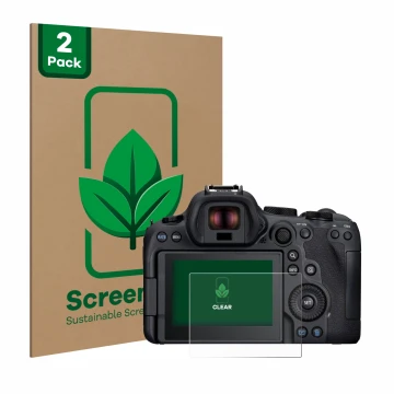 Parte frontale di una confezione del prodotto con il logo del marchio ScreenLeaf. Accanto è raffigurato il dispositivo Canon E