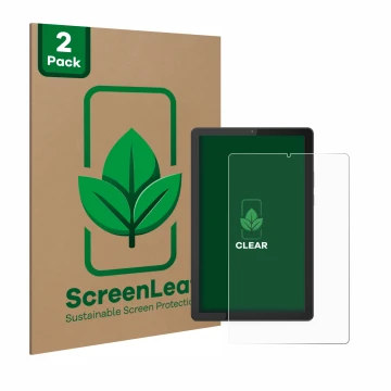 Parte frontale di una confezione del prodotto con il logo del marchio ScreenLeaf. Accanto è raffigurato il dispositivo Lenovo 