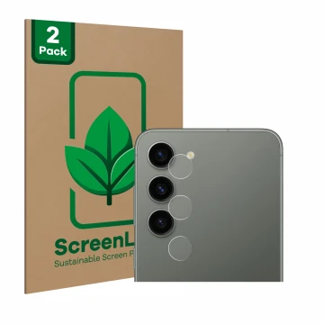 Parte frontale di una confezione del prodotto con il logo del marchio ScreenLeaf. Accanto è raffigurato il dispositivo Samsung