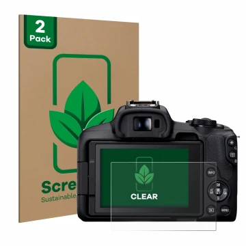 Parte frontale di una confezione del prodotto con il logo del marchio ScreenLeaf. Accanto è raffigurato il dispositivo Canon E