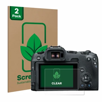 Parte frontale di una confezione del prodotto con il logo del marchio ScreenLeaf. Accanto è raffigurato il dispositivo Canon E